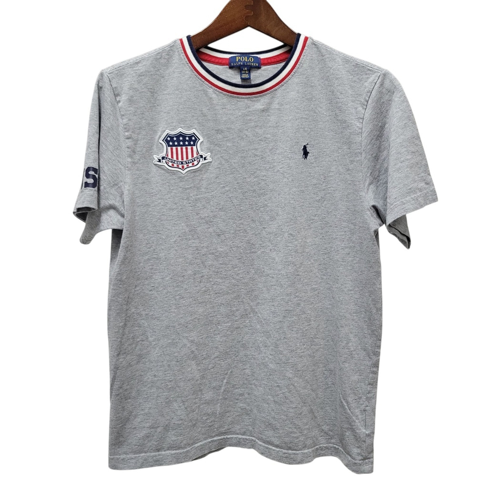 Polo Ralph Lauren USA Boys Gray Embroidered Logo Tshirt Size Large (14-16)